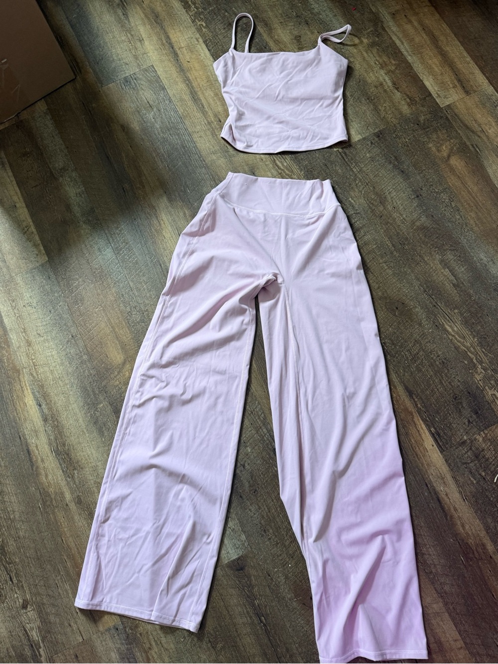 Light Pink Wide-Leg Lounge Pants and sports bra